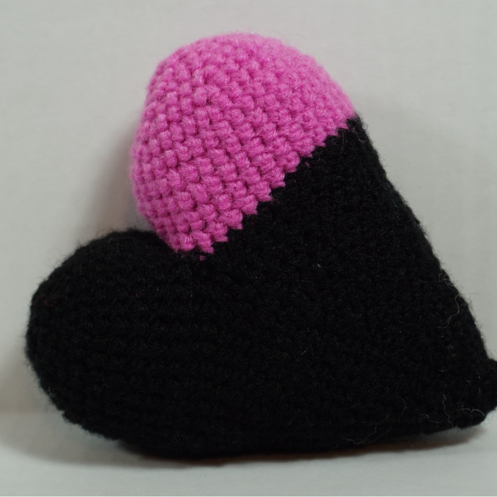 Handmade Heart Plush in Black and Bright Pink